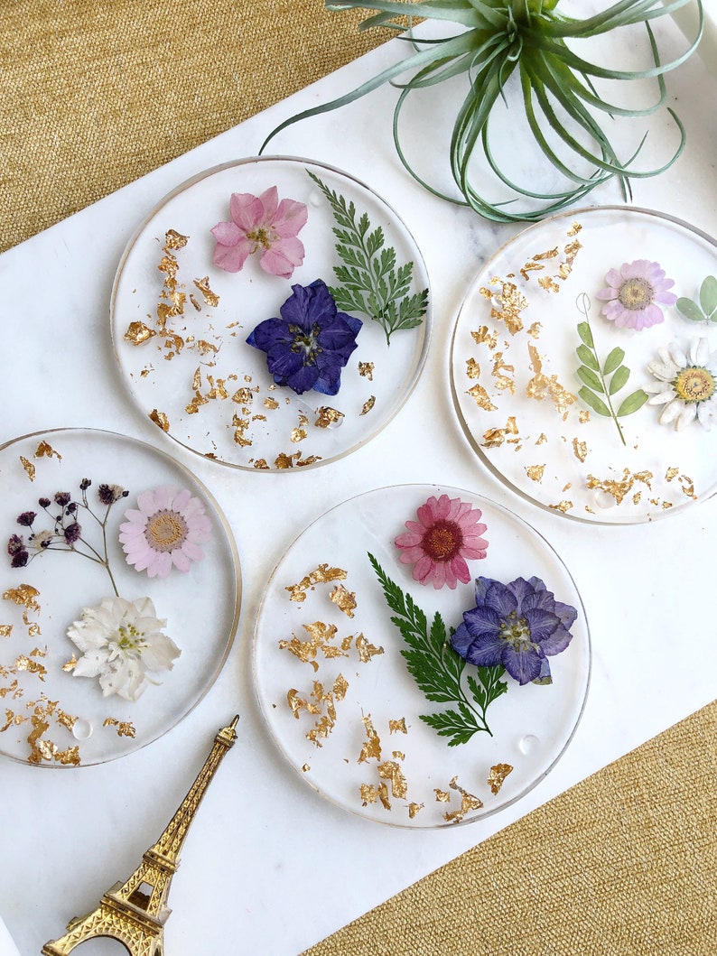 Floral Round Resin Coasters Dried Pressed Flowers & Leaves Etsy
