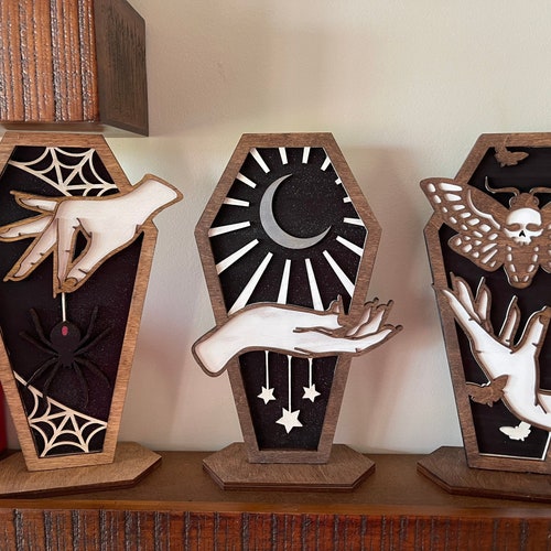 You choose witch hand wooden coffin decor