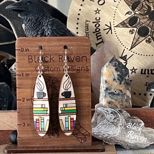 Bookish bookshelf wooden hand painted earrings