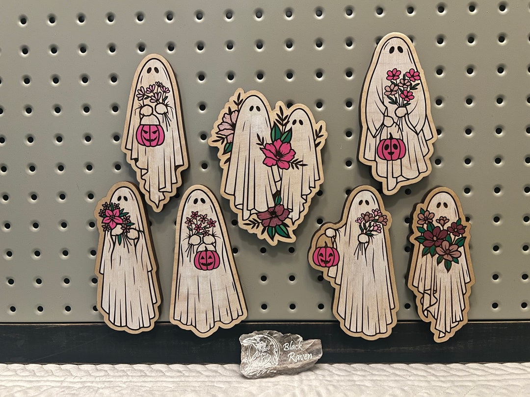 Ghost Magnets Hand Painted Ghost Magnet With Flowers - Halloween Decor - Etsy