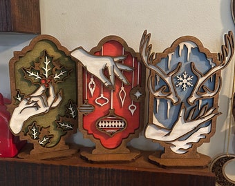 Witchy Hand Winter Decor: Yule/Christmas Spirits - Antler, Ornament, Holly