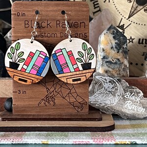Bookish bookshelf wooden hand painted earrings
