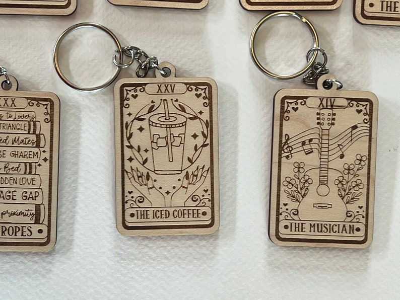 You choose wooden tarot bookish booktok keychains There are a ton of options to choose from You can personalize the back image 7