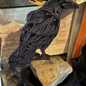 You choose! Wooden layered Raven Figural decor piece &lt;3