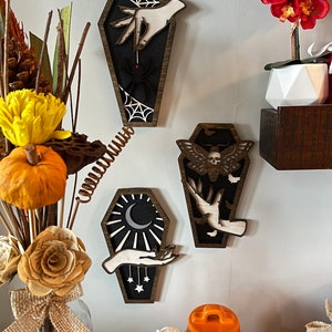 You choose witch hand wooden coffin decor