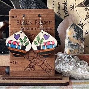 Bookish bookshelf wooden hand painted earrings