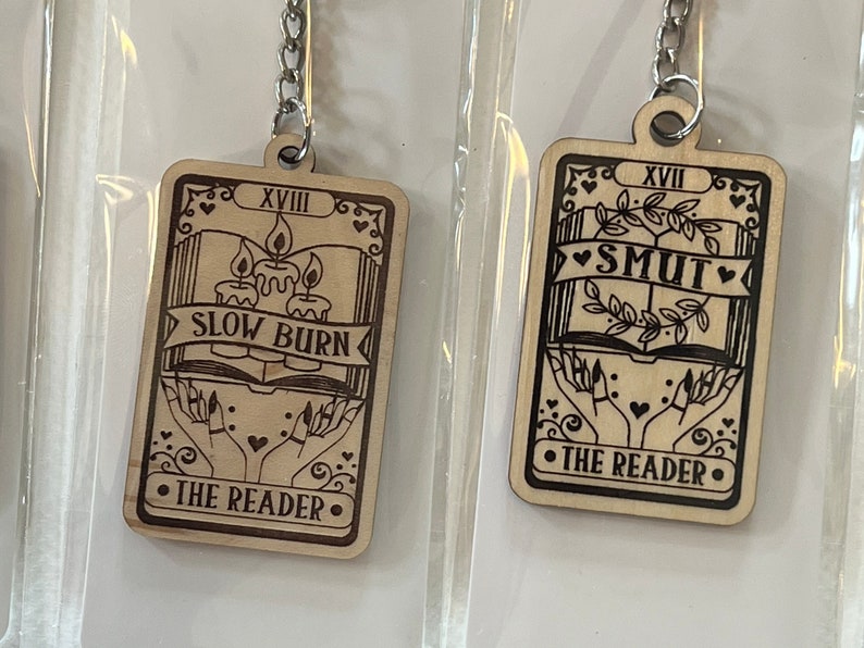 You choose wooden tarot bookish booktok keychains There are a ton of options to choose from You can personalize the back image 8