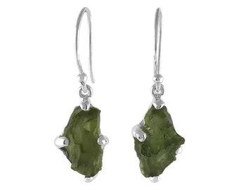 Bohemian Moldavite Rough Sterling Silver or Gold Lever Back Earrings TGW 6.10