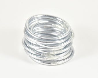 Jonc Bouddhiste mantra shiny silver épais