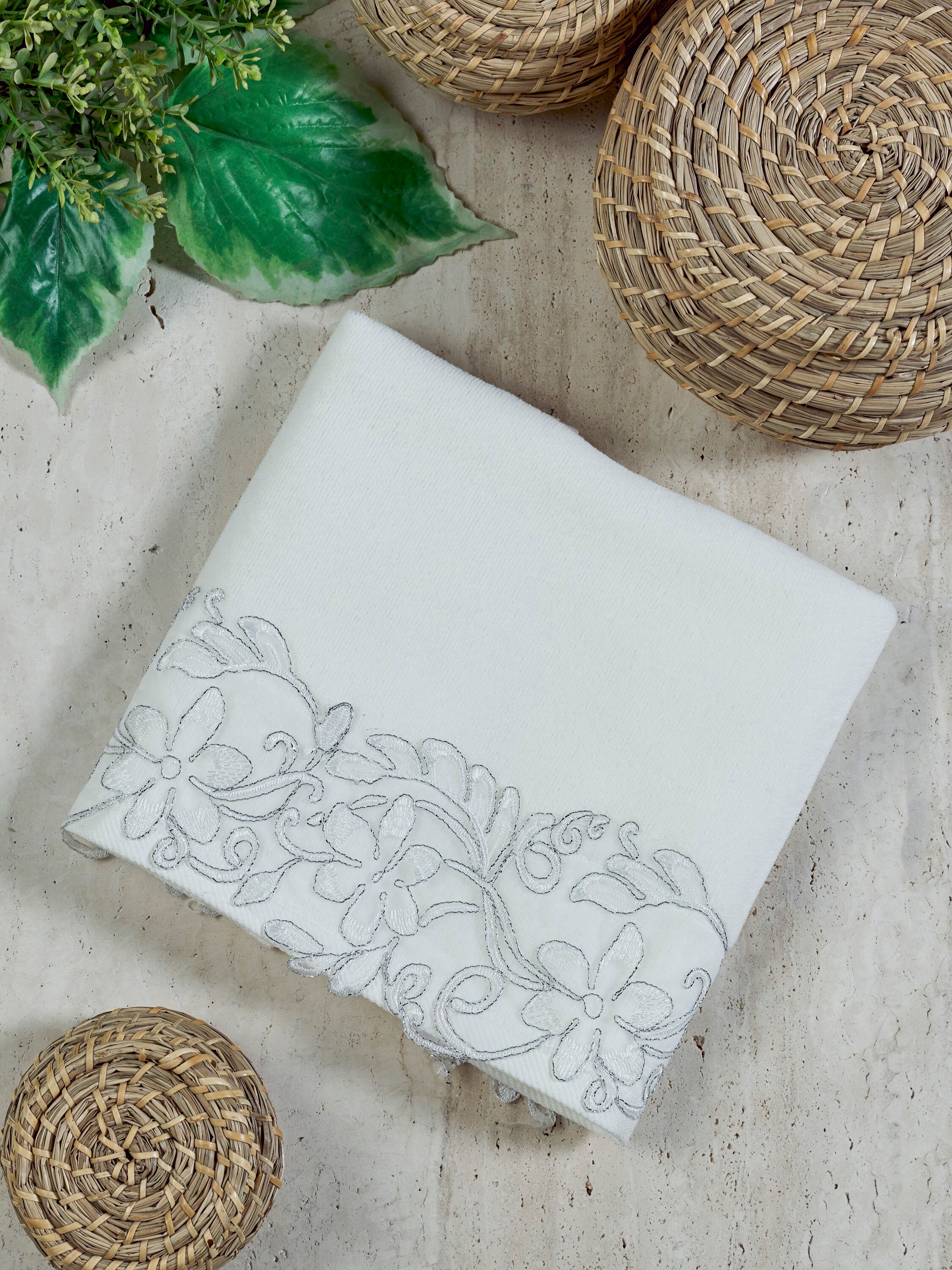 Stunning Fresh White and Silver detailing 4 Piece Hand Towel Etsy