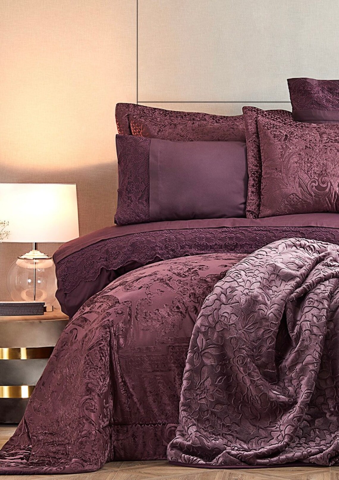 Valeria Royal Deep Mauve 10 Piece complete luxurious bedding Etsy