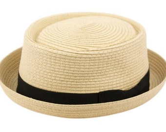 Men's Straw Pork Pie Hats with Grosgrain Band