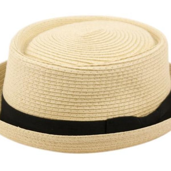 Men's Straw Pork Pie Hats with Grosgrain Band