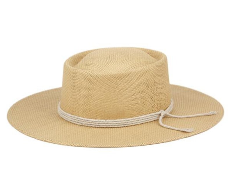 Wide Flat Brim Pork Pie Straw Fedora Hat With String Band Etsy