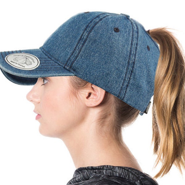 Ponytail Washed Cotton Baseball Messy High Bun Pony Caps