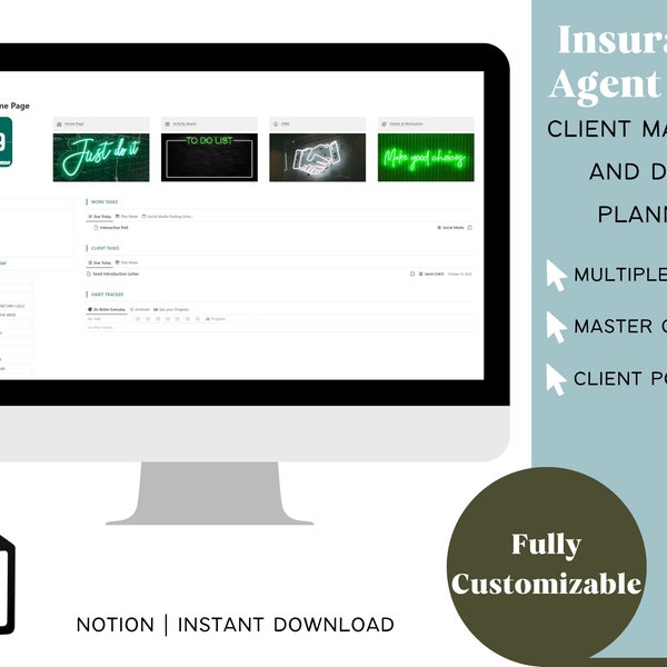 Ultimate CRM and Daily Planner for Insurance Agents | Notion Template Digital Download