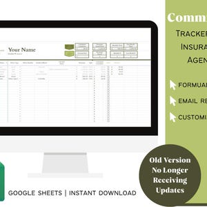 Vecchio strumento di monitoraggio delle commissioni / Foglio di calcolo per agenti assicurativi, assicurazioni casa, auto e vita con monitoraggio degli obiettivi / Download digitale di Google Sheet