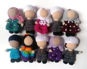 Custom made crocheted mini muslim dolls