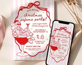 Uitnodiging kerstpyjamafeest, comfortabel en gezellig kerstpyjamafeest, Girls Night in Friendsmas-uitnodiging