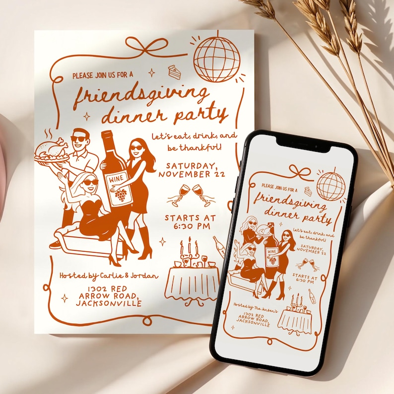 Friendsgiving Invite, Friendsgiving Evite, Friendsgiving Invitation, Friendsgiving, Digital Friendsgiving, Thanksgiving Friendsgiving Invitation, Hand Drawn Friendsgiving, Trendy Friendsgiving Invite, 2026 Friendsgiving, Friends Giving, Cute Friendsgiving