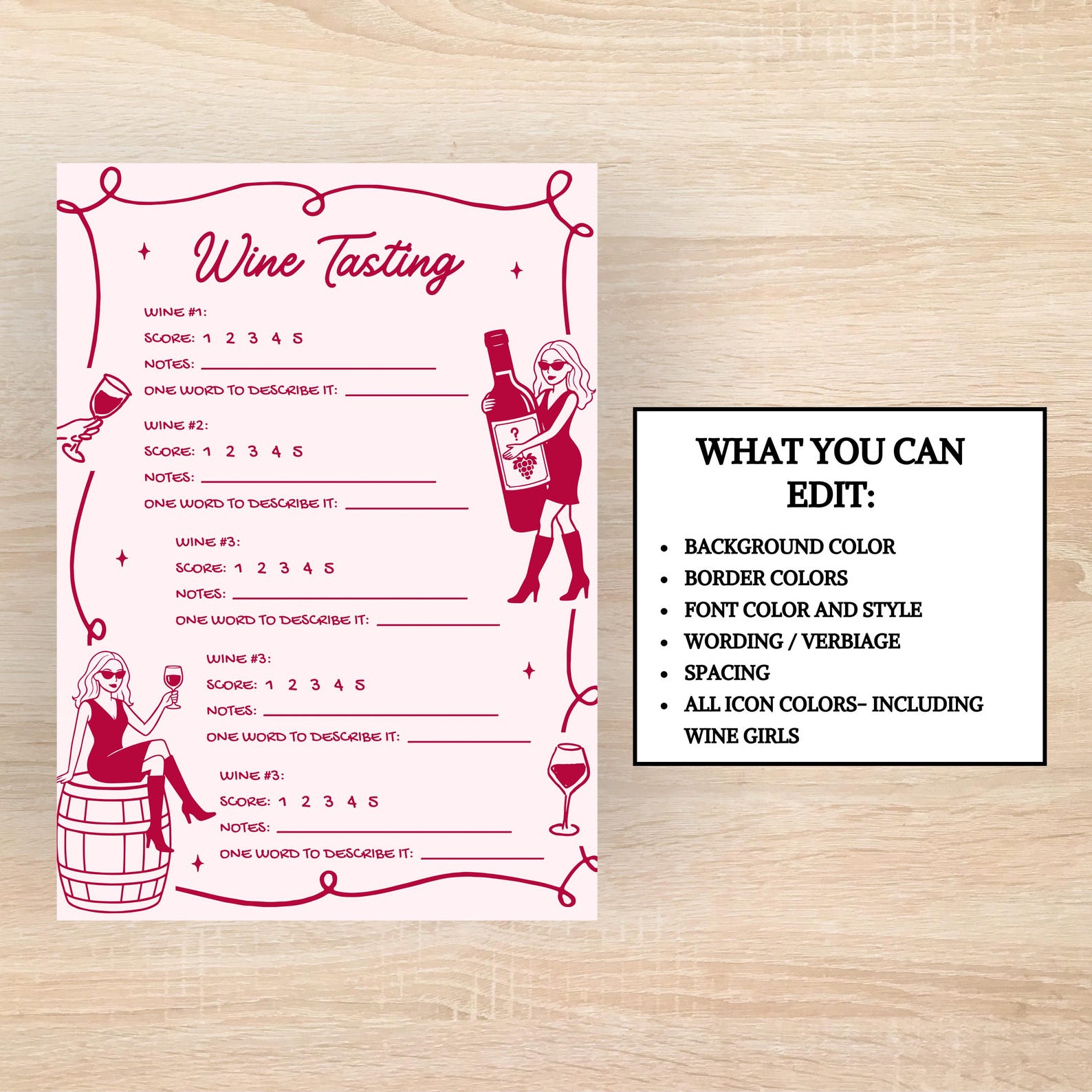 Wine Tasting Score Card, Wine Tasting Sheet, Wine Tasting Ranking Sheet ...