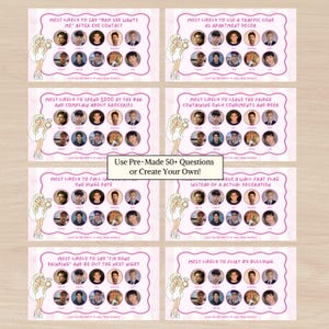Bachelorette Party Games, Bachelorette Games, Pink Bachelorette Game, Most Likely To Game, Most Likely To Questions Game, Most Likely To Party Game, Most Likely To Drinking Game, Gender Swap Bachelorette Game, Gender Swap Game, Bridesmen Game, Most Likely To Bachelorette Game, Bachelorette Party Games, Bachelorette Most Likely To, Girls Night Party Game, Hen Party Game, Bridal Shower Game, Bridal Party Games,  Bachelorette PowerPoint, Funny Bachelorette Game