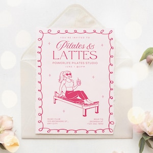 Pilates Party Invite, Pilates Birthday Invitation, Pilates Birthday Party Invite, Pilates Bachelorette, Pilates and Matcha Invite, Pink Pilates Party Invitation, Pilates Birthday Invite, Pilates Invite Template, Digital Pilates Invite, Pilates Girls Night, Pilates Event Invitation, Pilates and Matcha Theme Pilates Invitation, Self Care Pilates Invitation, Pilates Evite, Pilates Digital Download, Pilates and Lattes