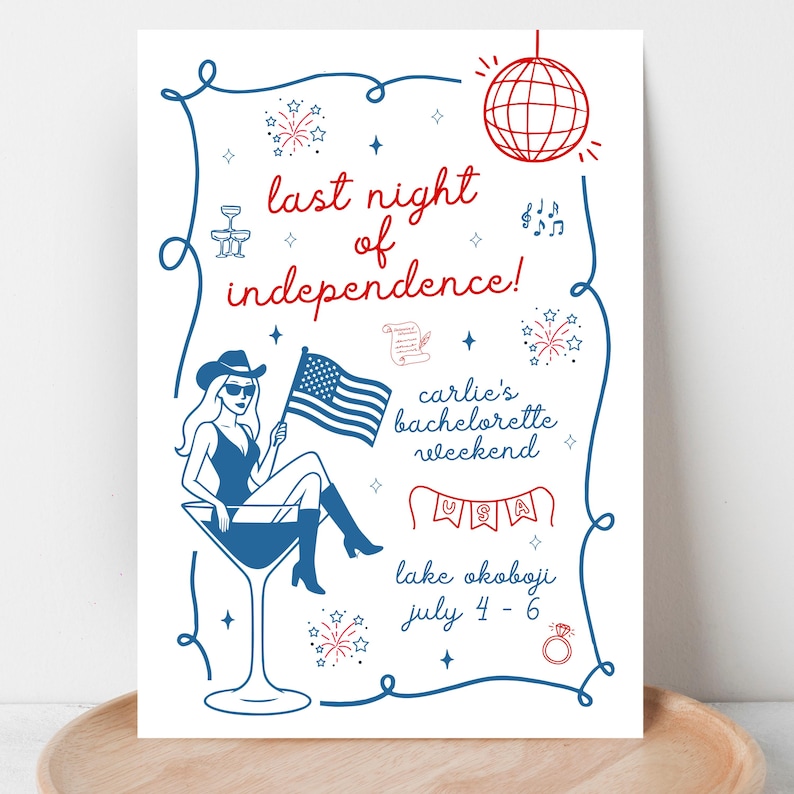 Last Night of Independence, Last Night of Independence Bachelorette Invite, 4th of July Bachelorette Invite, Red White and I do Bachelorette, America Bachelorette Invite, July 4th Bachelorette, American Bachelorette, USA Bachelorette