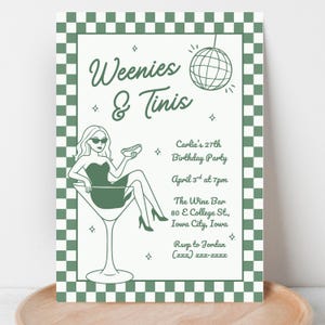 Weenies and Tinis, Weenies and Tinis Birthday Theme Invite, Weenies and Tonic, Martini Theme Birthday Invite, Weenies and Martinis