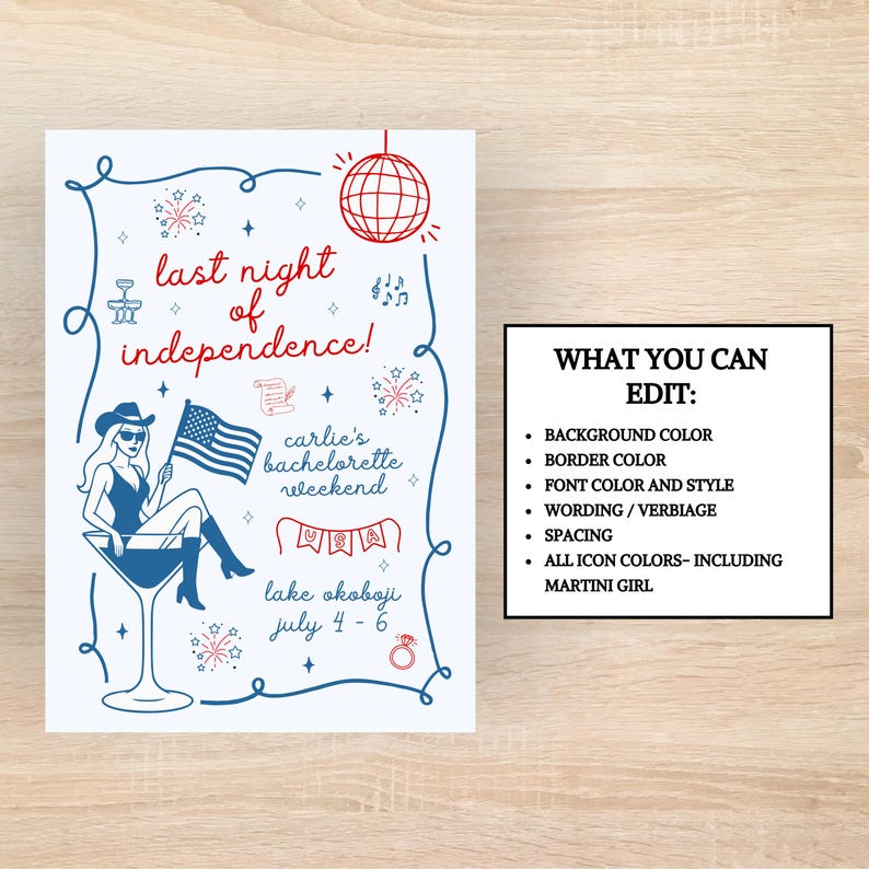 Last Night of Independence, Last Night of Independence Bachelorette Invite, 4th of July Bachelorette Invite, Red White and I do Bachelorette, America Bachelorette Invite, July 4th Bachelorette, American Bachelorette, USA Bachelorette