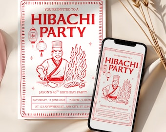 Hibachi Invitation, Hibachi Dinner Invite, Hibachi Dinner Party, Editable Hibachi Digital Invitation, Hand Drawn Hibachi Evite