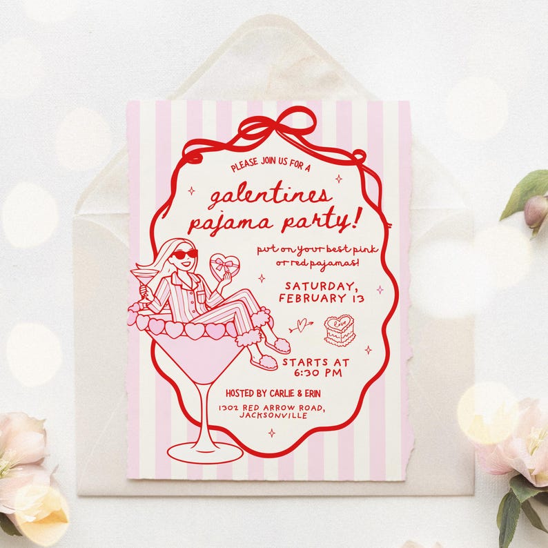 Galentines Pajama Party Invite, Galentines Pajama Invite, Galentines Pajama Party Invitation, Galentines Party Invite, Galentines Party Invitation, Girls Galentines Party, Girls Pajama Party Invitation