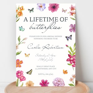 Lifetime of Butterflies, Lifetime of Butterflies Bridal Shower, Butterfly Bridal Shower, Bridal Shower Invitation, Summer Bridal Shower