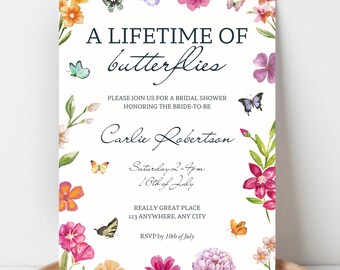 Lifetime of Butterflies, Lifetime of Butterflies Bridal Shower, Butterfly Bridal Shower, Bridal Shower Invitation, Summer Bridal Shower