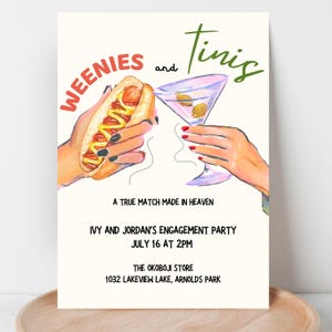 Weenies and Tinis, Weenies and Tinis Birthday Theme Invite, Weenies and Tonic, Dinner Party Invite Template, Martini Theme Birthday Invite