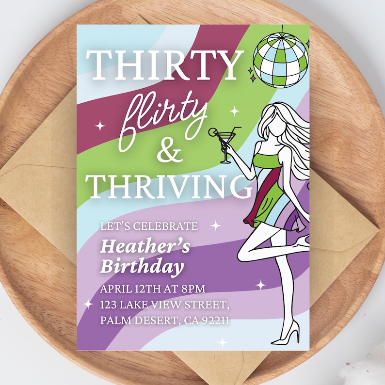 Thirty Flirty and Thriving, Thirty Flirty and Thriving Birthday Invite, Thirty Flirty and Thriving Invitation, 13 going on 30 Birthday Invite, 13 going on 30 Invite, 13 going on 30 Invitation, 30th Birthday Invite, 30th Invite, 30th Invitation