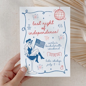 Last Night of Independence, Last Night of Independence Bachelorette Invite, 4th of July Bachelorette Invite, Red White and I do Bachelorette, America Bachelorette Invite, July 4th Bachelorette, American Bachelorette, USA Bachelorette