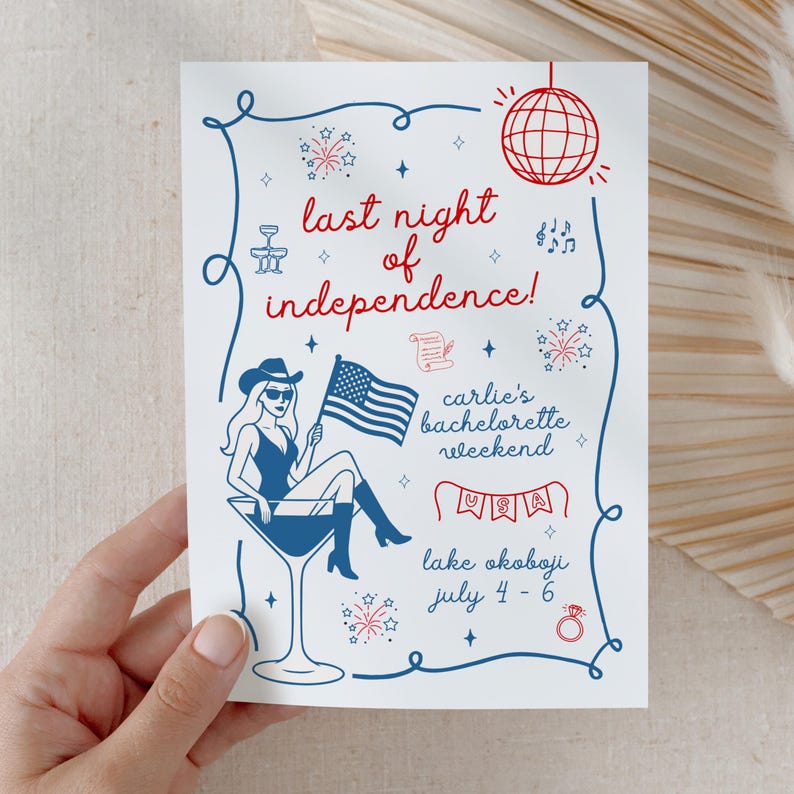 Last Night of Independence, Last Night of Independence Bachelorette Invite, 4th of July Bachelorette Invite, Red White and I do Bachelorette, America Bachelorette Invite, July 4th Bachelorette, American Bachelorette, USA Bachelorette