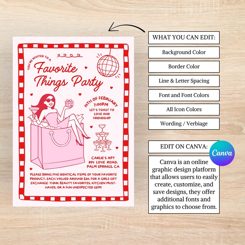 Favorite Things, Favorite Things Party Invitation, Favorite Things Gift Exchange, Gift Exchange Invitation, Gift Exchange Invite, Galentines Favorite Things Invite, Galentines Favorite Things Invitation,