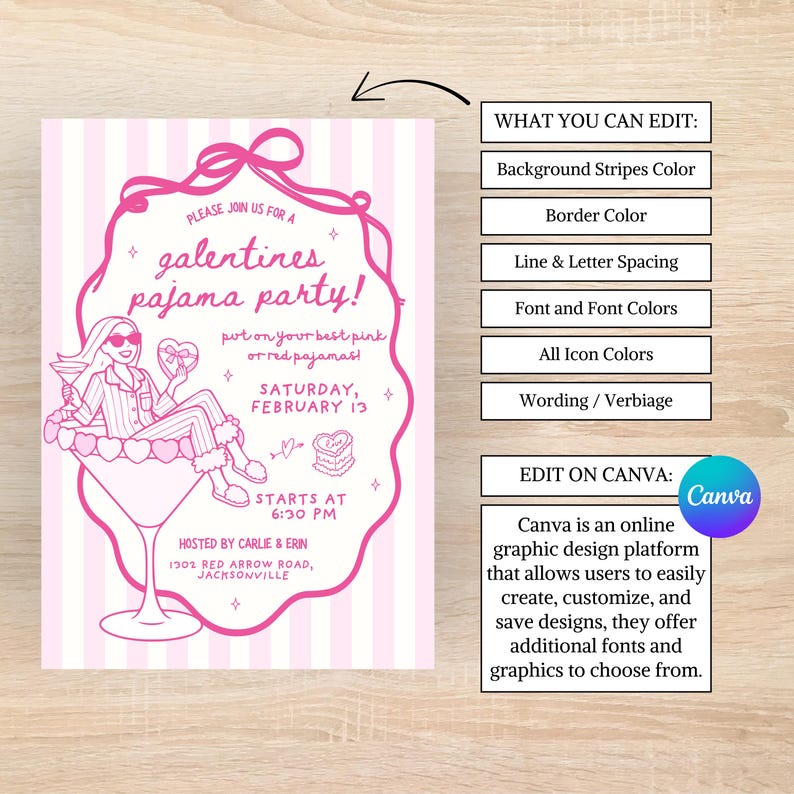 Galentines Pajama Party Invite, Galentines Pajama Invite, Galentines Pajama Party Invitation, Galentines Party Invite, Galentines Party Invitation, Girls Galentines Party, Girls Pajama Party Invitation