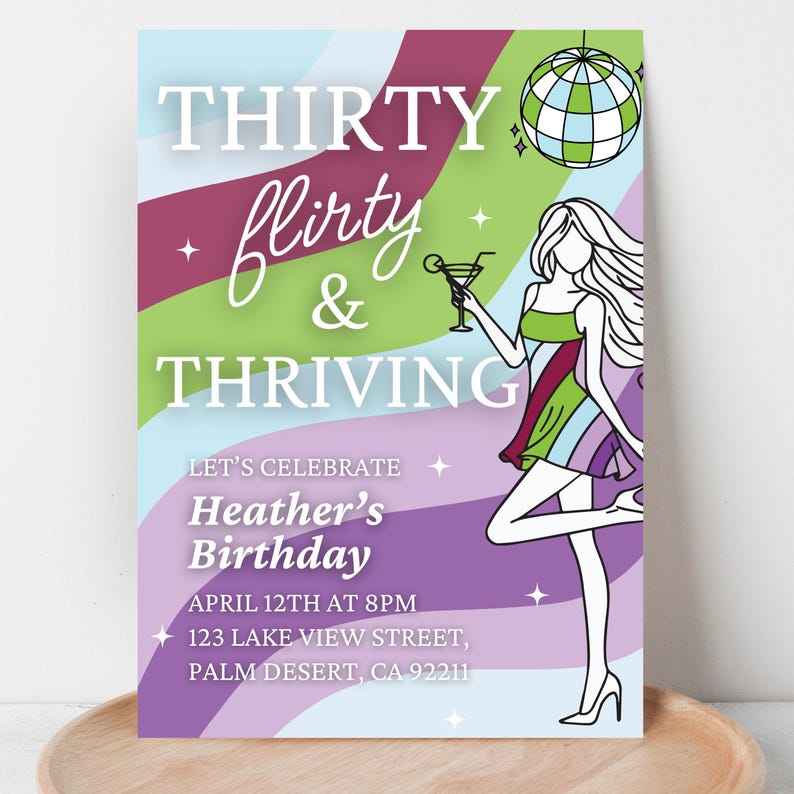 Thirty Flirty and Thriving, Thirty Flirty and Thriving Birthday Invite, Thirty Flirty and Thriving Invitation, 13 going on 30 Birthday Invite, 13 going on 30 Invite, 13 going on 30 Invitation, 30th Birthday Invite, 30th Invite, 30th Invitation