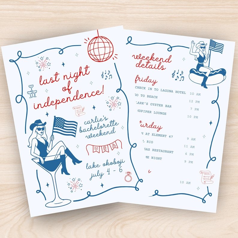 Last Night of Independence, Last Night of Independence Bachelorette Invite, 4th of July Bachelorette Invite, Red White and I do Bachelorette, America Bachelorette Invite, July 4th Bachelorette, American Bachelorette, USA Bachelorette