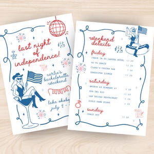 Última Noite da Independência, Red White e eu fazemos despedida de solteira, convite para despedida de solteira em 4 de julho, despedida de solteira na América, despedida de solteira em 4 de julho