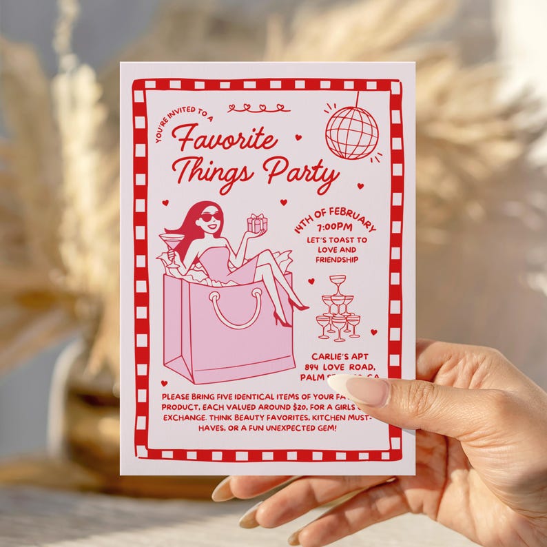 Favorite Things, Favorite Things Party Invitation, Favorite Things Gift Exchange, Gift Exchange Invitation, Gift Exchange Invite, Galentines Favorite Things Invite, Galentines Favorite Things Invitation,