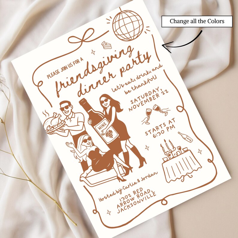 Friendsgiving Invite, Friendsgiving Evite, Friendsgiving Invitation, Friendsgiving, Digital Friendsgiving, Thanksgiving Friendsgiving Invitation, Hand Drawn Friendsgiving, Trendy Friendsgiving Invite, 2026 Friendsgiving, Friends Giving, Cute Friendsgiving