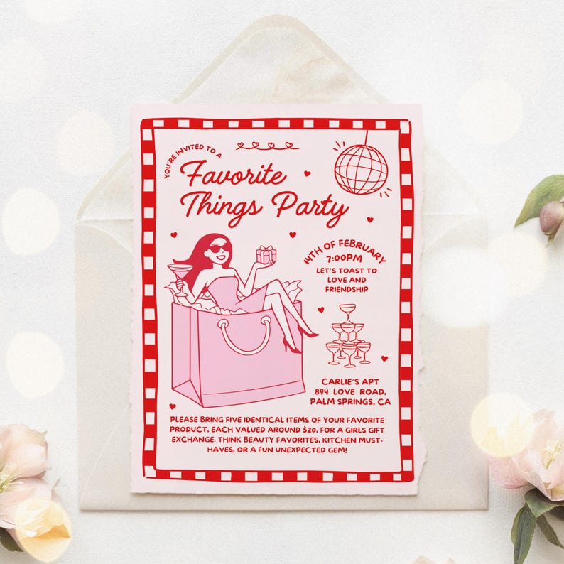 Favorite Things, Favorite Things Party Invitation, Favorite Things Gift Exchange, Gift Exchange Invitation, Gift Exchange Invite, Galentines Favorite Things Invite, Galentines Favorite Things Invitation,