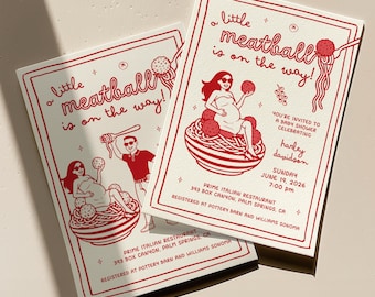 Köttbullebabyshower, Lilla köttbullen är på väg, Italiensk babyshowerinbjudan, Spaghettibabyshowerinbjudan