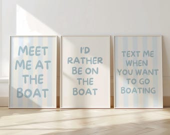 Meet Me At The Boat Print, Boating Wall Art, Trendy Nautical Poster, Lake Wall Decor, Summer Lake Coastal Wall Poster, Blue Typography