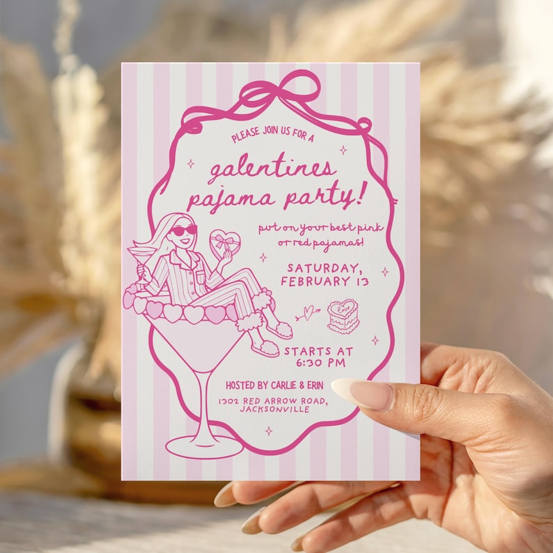 Galentines Pajama Party Invite, Galentines Pajama Invite, Galentines Pajama Party Invitation, Galentines Party Invite, Galentines Party Invitation, Girls Galentines Party, Girls Pajama Party Invitation