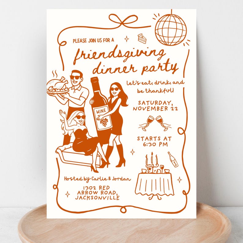 Friendsgiving Invite, Friendsgiving Evite, Friendsgiving Invitation, Friendsgiving, Digital Friendsgiving, Thanksgiving Friendsgiving Invitation, Hand Drawn Friendsgiving, Trendy Friendsgiving Invite, 2026 Friendsgiving, Friends Giving, Cute Friendsgiving